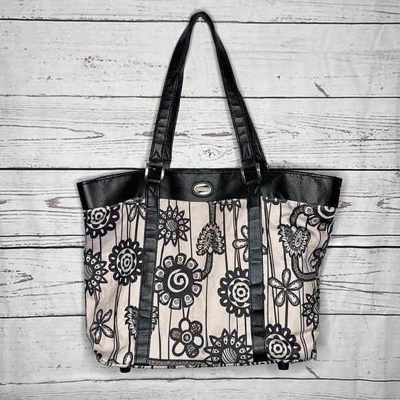 American Tourister Handbags - American Tourister Travel Bag Black Taupe Tan Floral Print Tote Bag Carryall!